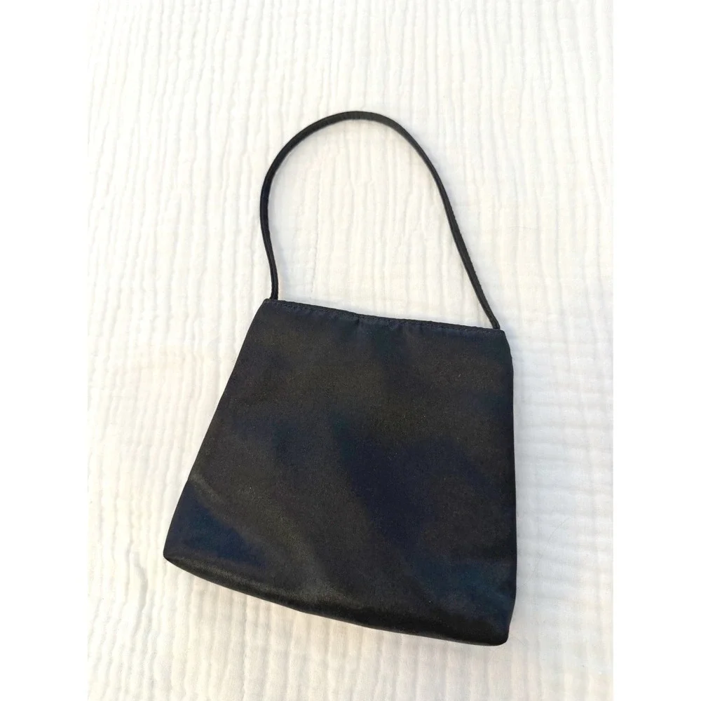 Gunne Sax Y2K Style Black Satin Evening Bag Rhinestone‎ Buckle Mini